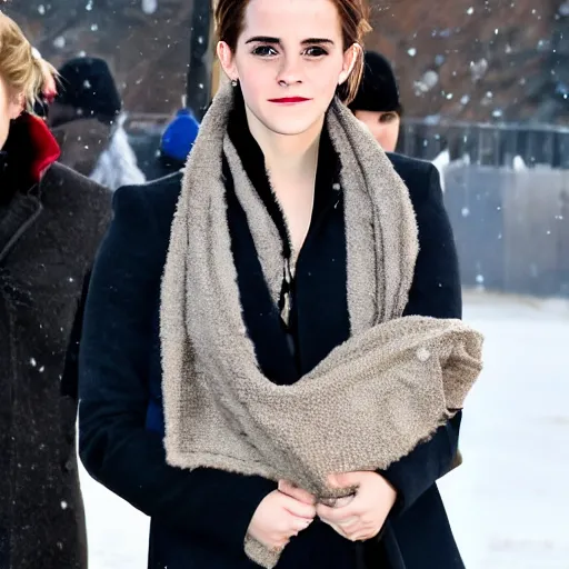 Image similar to emma watson reaching for blanket in cold siberian winter