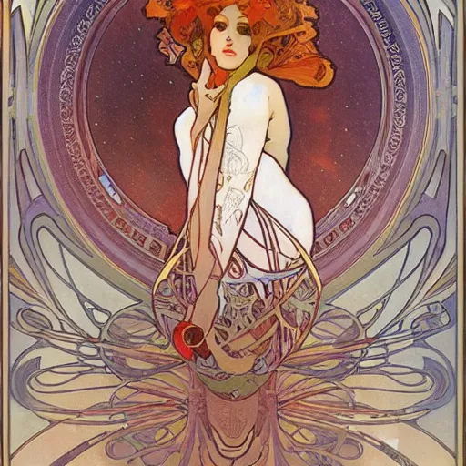 Image similar to Liminal space in outer space by Alphonse Mucha