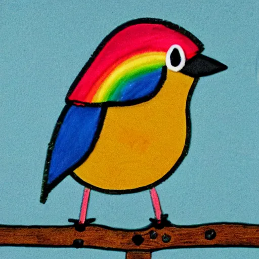 Image similar to a little bird, edgar haircut, rainbow colored hair