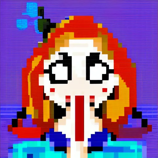 Prompt: colorful anime girl with big eyes eating ice cream pixel art