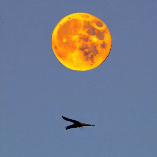 Image similar to a photo of a bird flying in front of a full moon