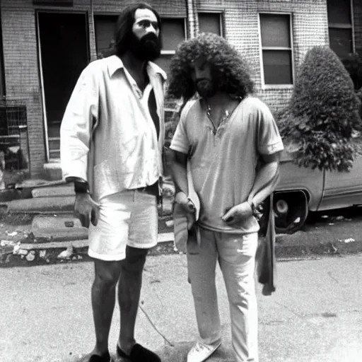 Image similar to photo of jesus and moses smoking weed in the bronx circa 1 9 7 8