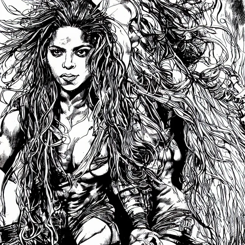 Image similar to portrait of shakira in the style of marc silvestri pen and ink drawing, high detail