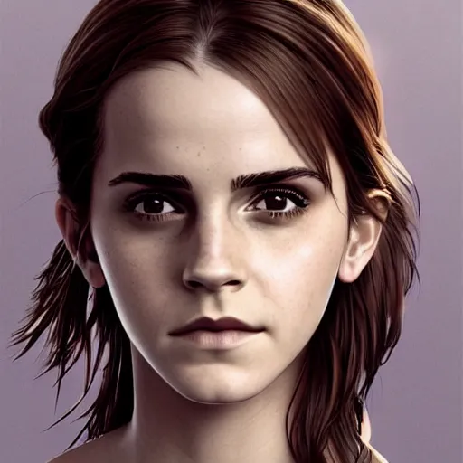 Image similar to emma watson, au naturel, grey eyes, hyper detailed, digital art, trending in artstation, cinematic lighting, studio quality, smooth render, unreal engine 5 rendered, octane rendered, concept art, smooth, sharp focus, illustration, art by artgerm and greg rutkowski and alphonse mucha and ian sprigger and wlop and krenz cushart