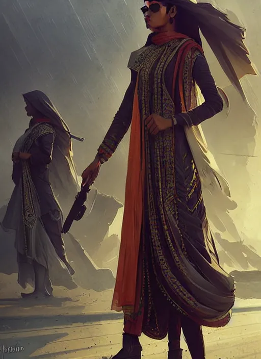 Image similar to epic futuristic pakistan clothes. highly detailed, digital painting, concept art, smooth, sharp focus, illustration, art by greg rutkowski