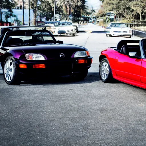 Image similar to two 1 9 9 3 mazda miatas kissing