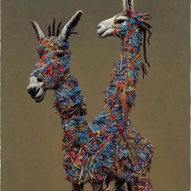 Image similar to llama with dreadlocks, by mandy jurgens, ernst haeckel, el anatsui