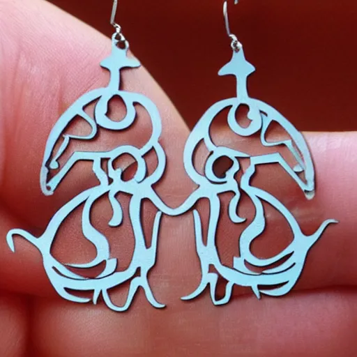 Image similar to 2d lasercut triceatops earrings, popular on artstation, popular on deviantart, popular on pinterest