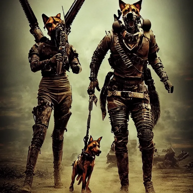 Image similar to a good ol'hound dog fursona ( from the furry fandom ), heavily armed and armored facing down armageddon in a dark and gritty version from the makers of mad max : fury road. witness me.