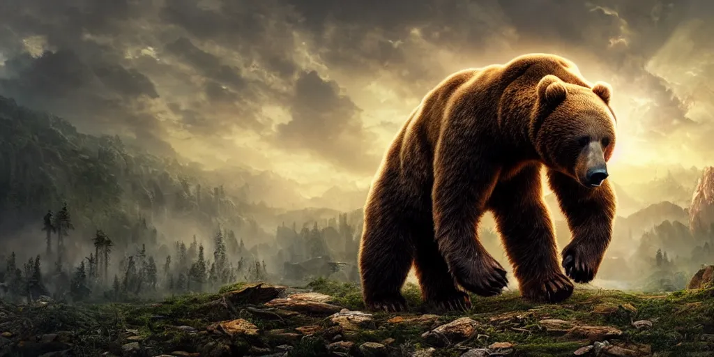 Prompt: Earth being destroyed by a huge bear, realistic 4k octane beautifully detailed render, 4k post-processing, highly detailed, intricate complexity, epic composition, magical atmosphere, cinematic lighting, masterpiece, ultra hd