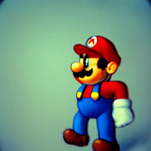 Image similar to 35mm pentax k1000 photograph grainy abstract experimental expired film photo of real human Video Game Character Super Mario in 1960s New York City