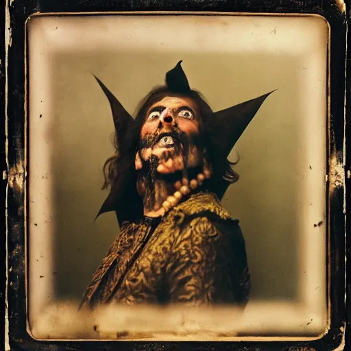 Prompt: 1 kodak portra 4 0 0, wetplate, photo of mephistopheles in the style of jan saudek, annie liebovitz, pieter bruegel the elder, joel peter witkin, gustave dore, heironymus bosch