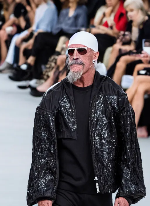 Image similar to hyperrealistic and heavy detailed balenciaga runway show of hulk hogan, leica sl 2 5 0 mm, vivid color, high quality, high textured, real life