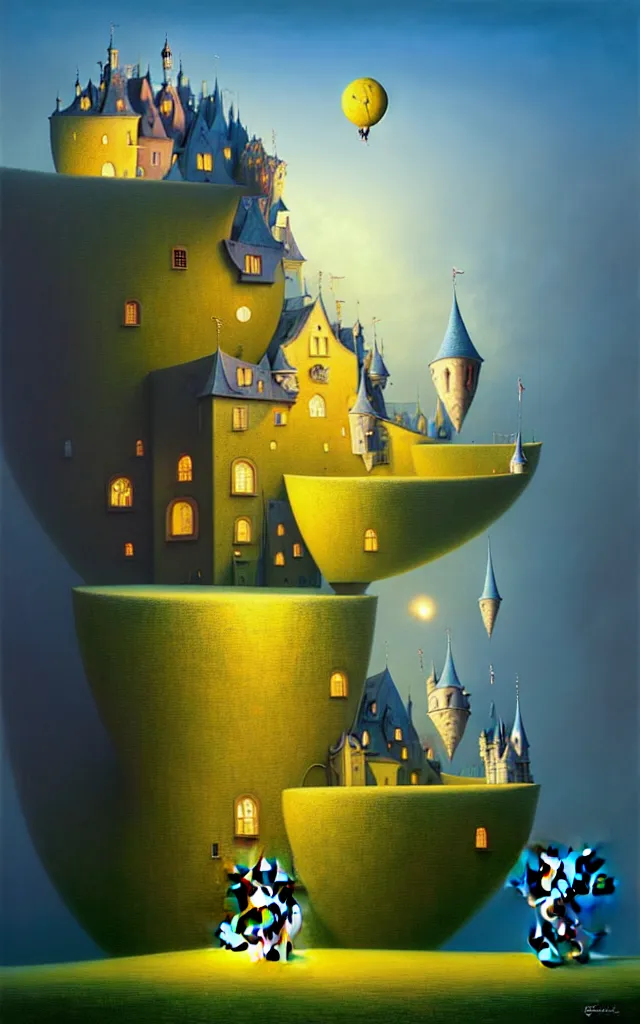 Image similar to gediminas pranckevicius an oil on canvas portrait painting of mickey mouse, surrealism, surrealist, cosmic horror, rob gonsalves, high detail fantastic world castle happy place, volumetric light godray