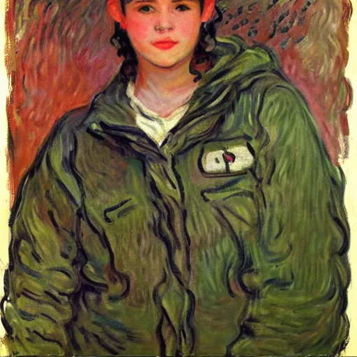 Image similar to portrait of a young butch female mechanic by claude monet