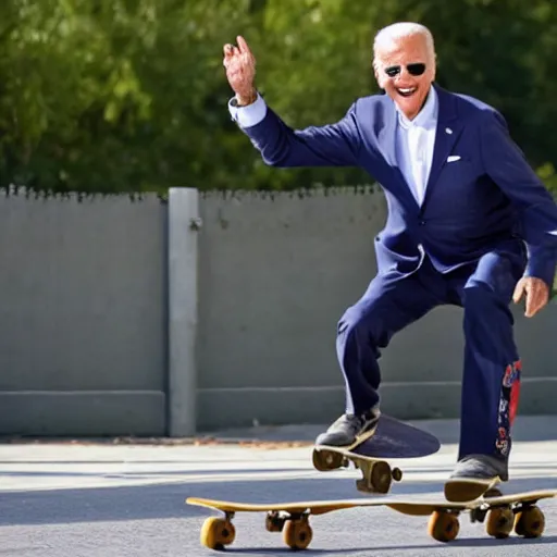 Prompt: joe biden riding a skateboard