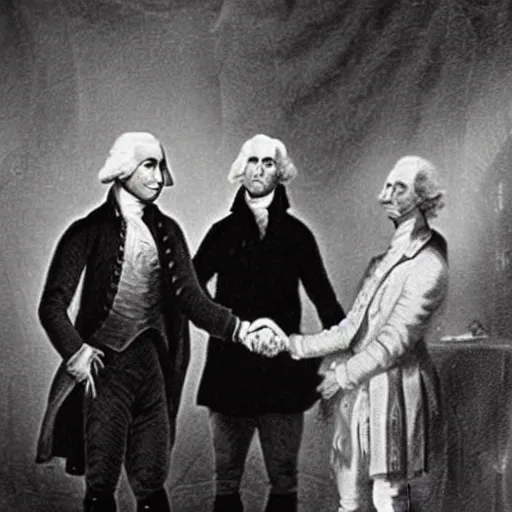 Prompt: short scary alien shaking hands with george washington in an 1800s photograph