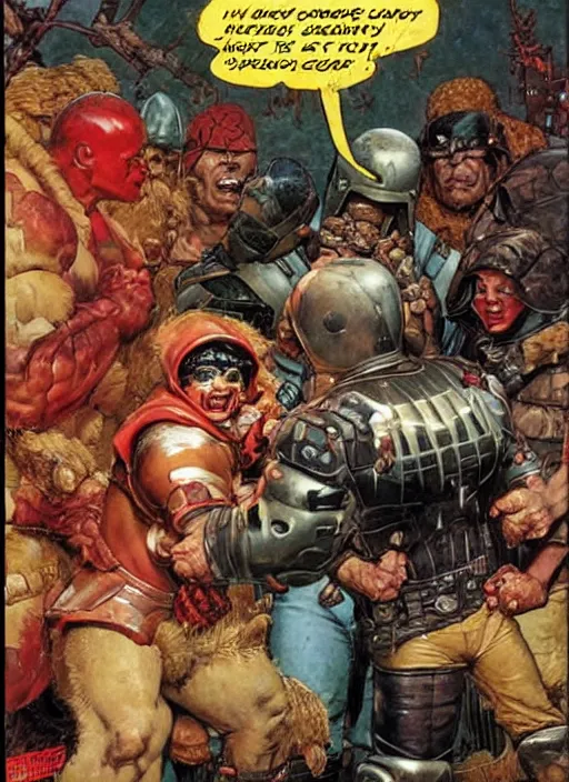 Prompt: juggernaut buys candy, by norman rockwell and jason fabok and greg staples and tom lovell and frank schoonover and dean cornwell