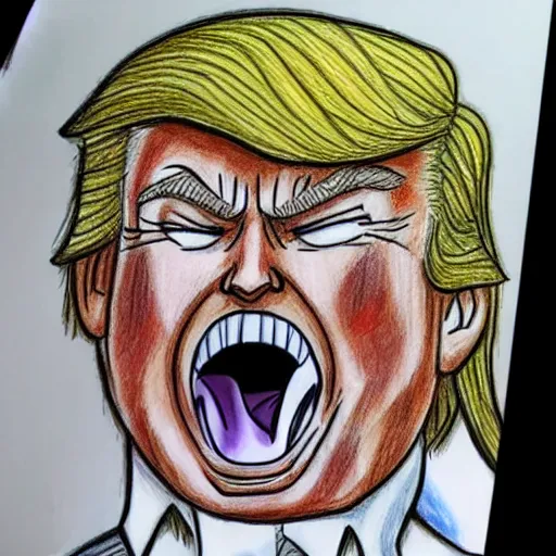 Prompt: anime drawing of Donald trump, thicc, laughing