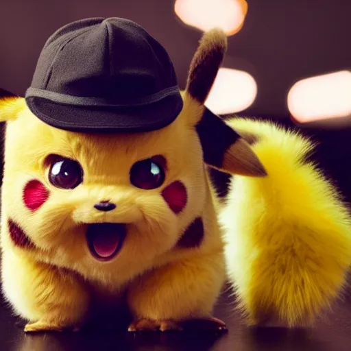 Prompt: sneezing model cute detective pikachu sneezing at a model photoshoot studio lighting by annie leibovitz