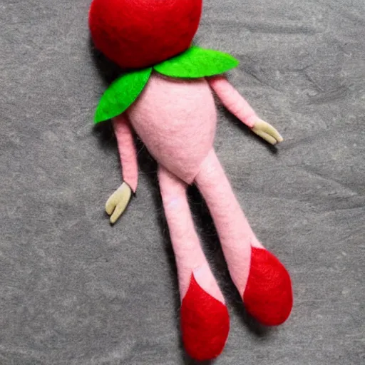 Image similar to creepy strawberry critter felt doll
