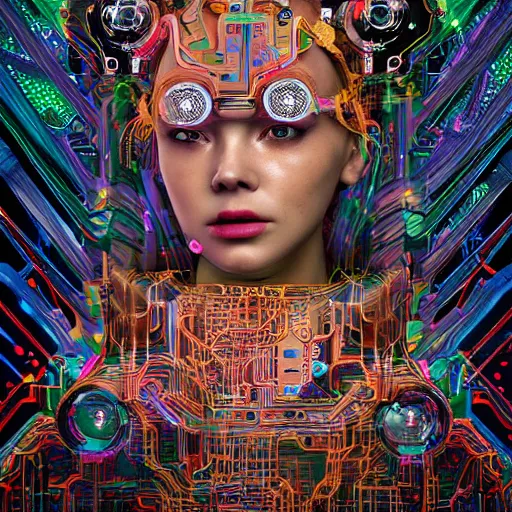 Prompt: deeper into the metaverse we go, piles of modular synth cables, kawaii puerto rican goddess swimming up wearing a headpiece made of circuit boards, by cameron gray, wlop, stanley kubrick, masamune, hideki anno, jamie hewlett, unique perspective, trending on artstation, 3 d render, vivid