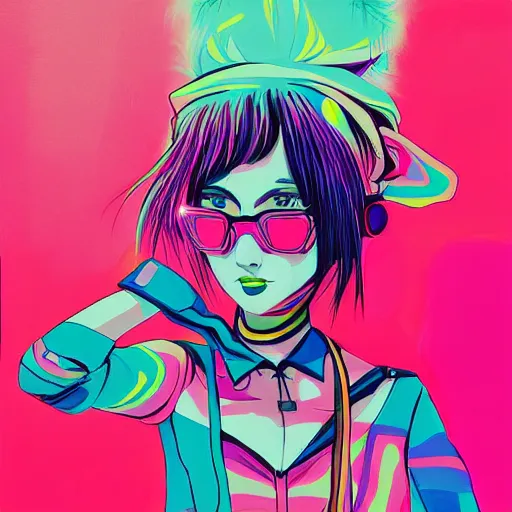Image similar to Neonpunk girl, painting by Hiroyuki-Mitsume Takahashi