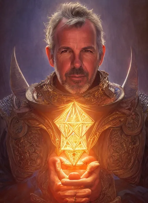 Image similar to kevin costner as oscar diggs, intricate, d & d, wizard, fantasy, art nouveau, digital painting, trending on artstation, sharp focus, wide shot, illustration, global illumination, ray tracing, art by artgerm and greg rutkowski and ruan jia