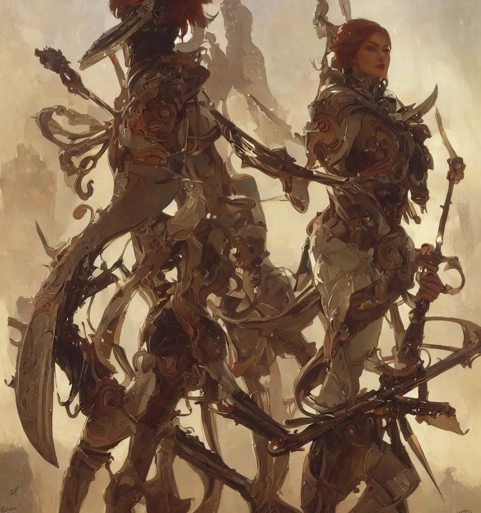 Image similar to splendid tall slavian queen warrior cyborg, mucha, ingres, greg rutkowski