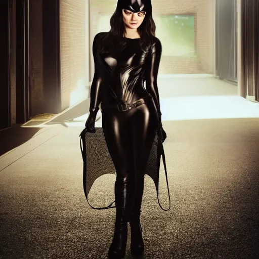 Prompt: Mila Kunis as Catwoman, XF IQ4, 150MP, 50mm, F1.4, ISO 200, 1/160s, natural light, photoshopped, lightroom, photolab