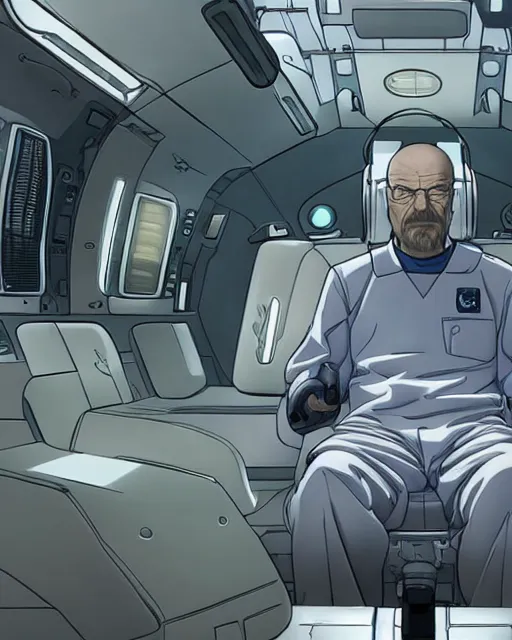 Image similar to walter white inside a spaceship, art by makoto shinkai and alan bean, yukito kishiro