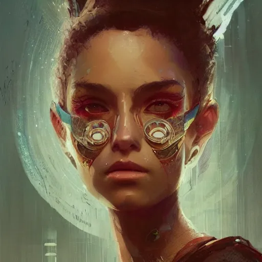 Prompt: A portrait of a beautiful cyperpunk girl, ancient art, art by greg rutkowski, matte painting, trending on art station