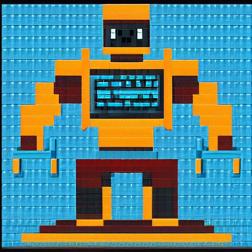 Prompt: robot knight, highly detailed pixel art, 6 4 - bit