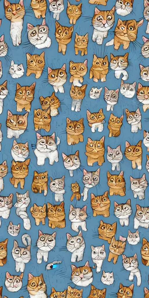 Image similar to seamless pattern of cute cats symmetrical, repeating 3 5 mm photography