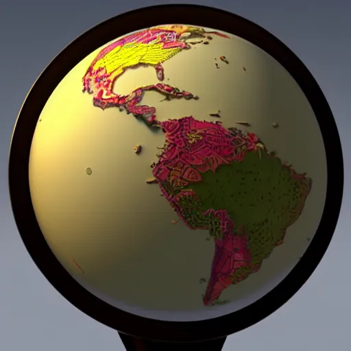 Image similar to an globe with famous 3 d landmarks on it, 3 d render, 3 d model, smooth, ray tracing