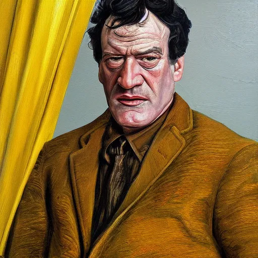 Image similar to high quality high detail painting by lucian freud, hd, portrait of yellow tarantino