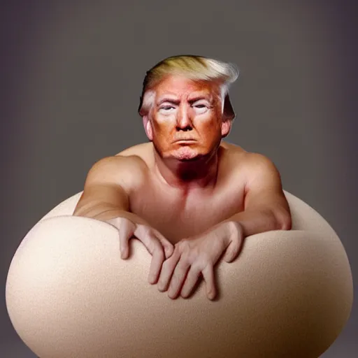 Prompt: Donald Trump in an eggshell photographed by Anne Geddes