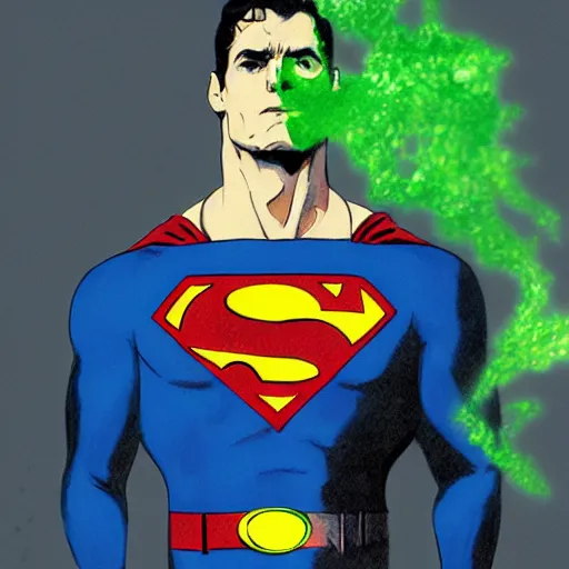 Prompt: superman smoke kryptonite green dust, wlop, superman is high, ahegao face, by greg rutkowski