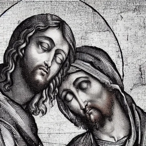 Prompt: jesus and judas taking a selfie, by davinci