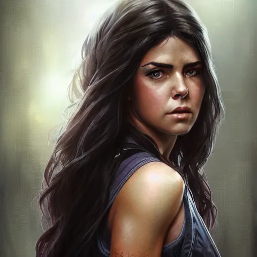 Image similar to digital art, portrait of octavia blake in the 100 tv show, by artgerm, by krenz cushart, by peter kemp, by ross tran