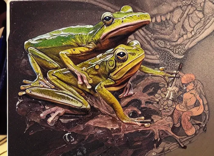 Image similar to frogs and lizards painting carved in amber by chiara bautista and norman rockwell and greg rutkowski weta studio