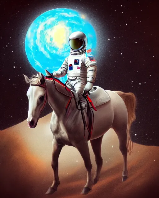 Prompt: horse sitting on top of astronaut, artstation