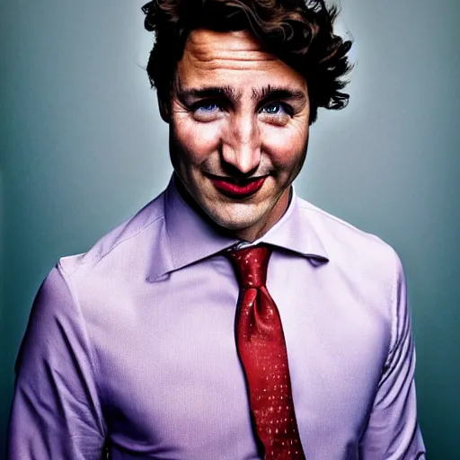 Prompt: 💄 🤡 a portrait of Justin Trudeau by Martin Schoeller, photorealistic, global lighting