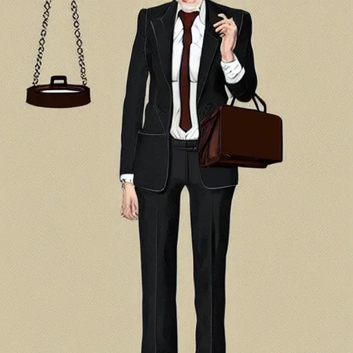 Prompt: woman in black business suit, chill, light brown neat hair, pixiv, fanbox, trending on artstation, portrait, digital art, modern, sleek, highly detailed, formal, determined, blue tie, lawyer, colorized, smooth, charming, pretty, briefcase, safe for work