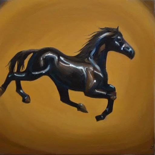 Prompt: expressive painting of a horse jumping into a circle of water, very stylized, modern painting