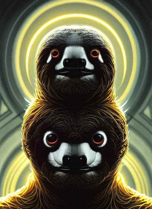 Image similar to symmetry!! portrait of a sloth, sci - fi, tech wear, glowing lights!! intricate, elegant, highly detailed, digital painting, artstation, concept art, smooth, sharp focus, illustration, art by artgerm and greg rutkowski and alphonse mucha