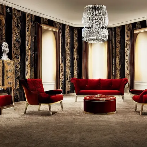 Prompt: critically acclaimed furniture design collection by gucci in a showroom