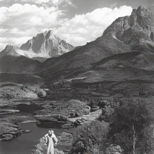 Image similar to a portrait of 2B in a scenic environment by ansel adams