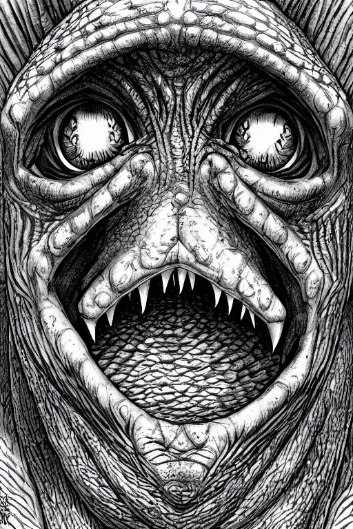 Image similar to goblin, symmetrical, toad eyes and webbed feet, highly detailed, digital art, sharp focus, trending on art station, kentaro miura manga art style