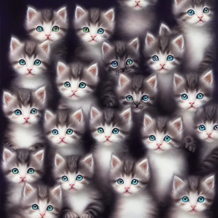 Prompt: kittens hivemind, kittens fractal spiral, matte oil painting, extremely detailed, sharp focus, 4 k